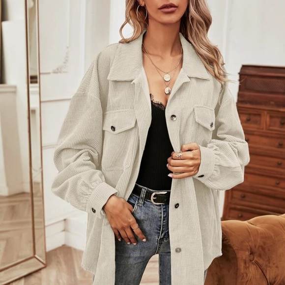 Jackets & Blazers - Solid flap corduroy button down jacket oversized